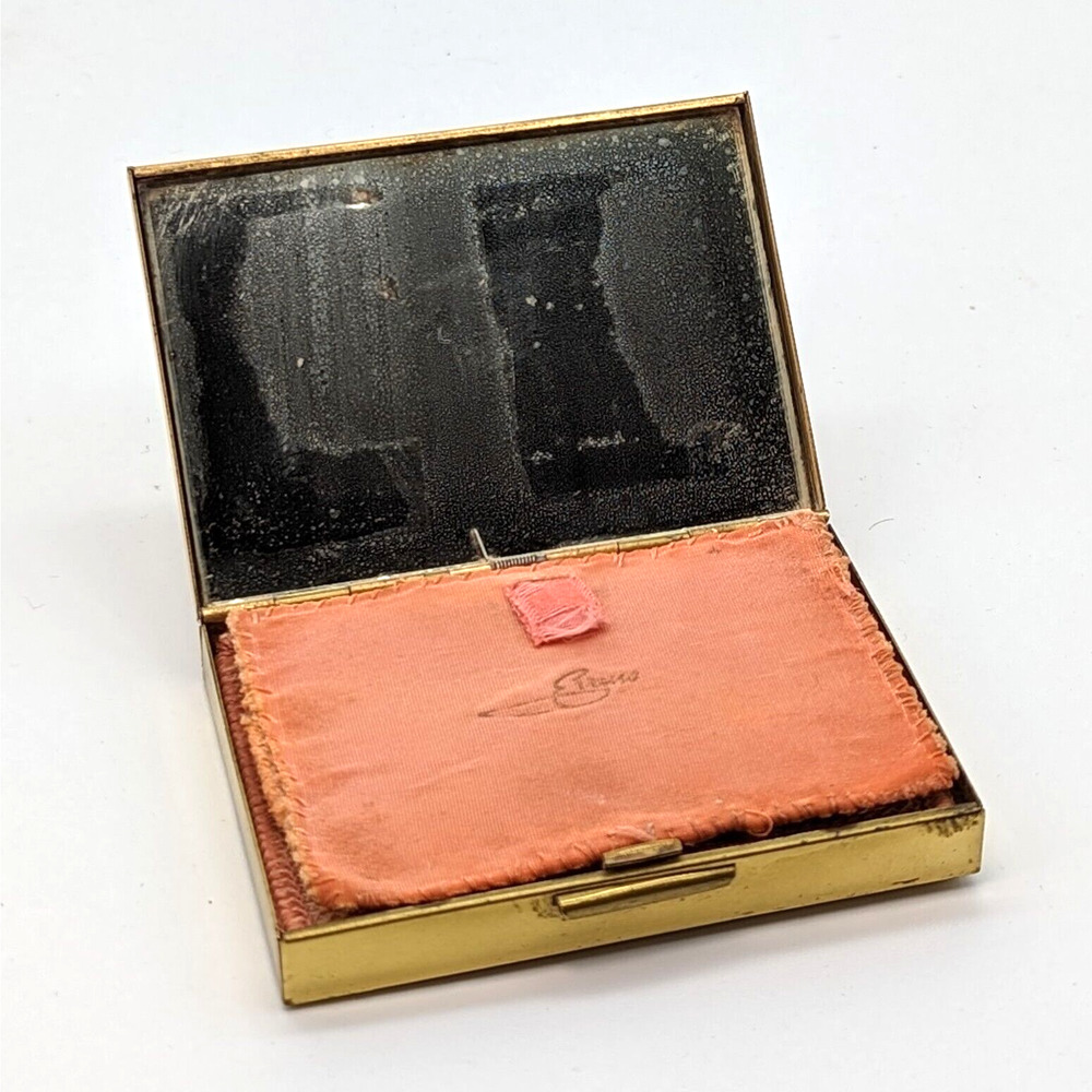 Vintage Evans Two-Tone Loose Powder Compact Yellow Rose Gold Tone w Puff & Mesh - Picture 4 of 11